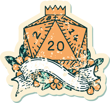 Retro Tattoo Style natural twenty D20 dice roll png