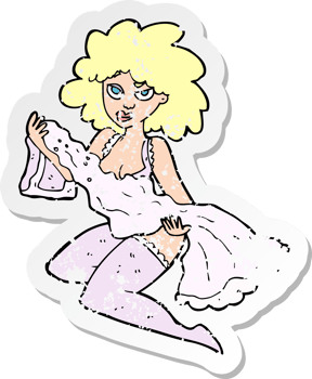 retro distressed sticker of a cartoon woman changing drawing png
