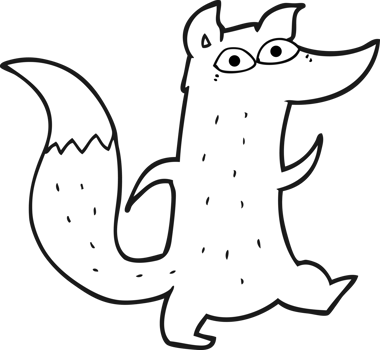 hand drawn black and white cartoon cute wolf png