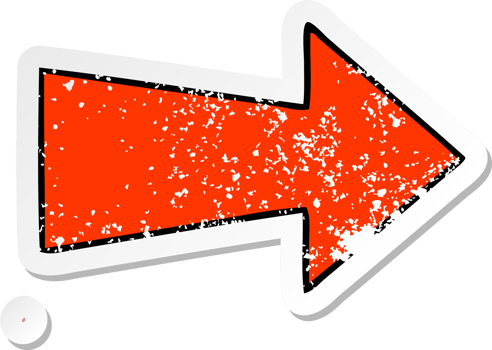 distressed sticker of a quirky hand drawn cartoon arrow png