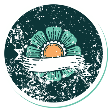 iconic distressed sticker tattoo style image of a flower and banner png