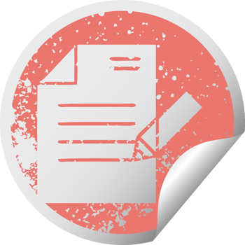 distressed circular peeling sticker symbol of a of writing a document png