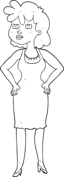 hand drawn black and white cartoon annoyed woman png