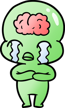 cartoon big brain alien crying png