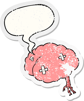 cartoon injured brain with speech bubble distressed distressed old sticker png