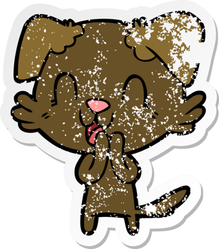 distressed sticker of a laughing cartoon dog png