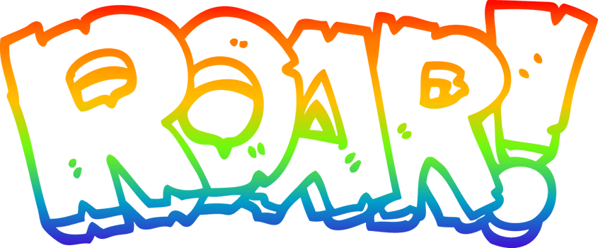 rainbow gradient line drawing of a cartoon roar text png