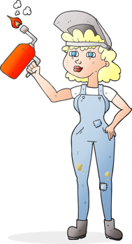 hand drawn cartoon woman welding png