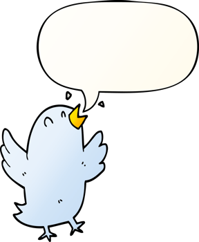 cartoon bird singing with speech bubble in smooth gradient style png