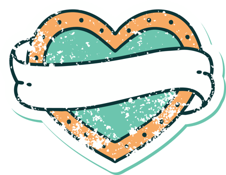 iconic distressed sticker tattoo style image of a heart and banner png