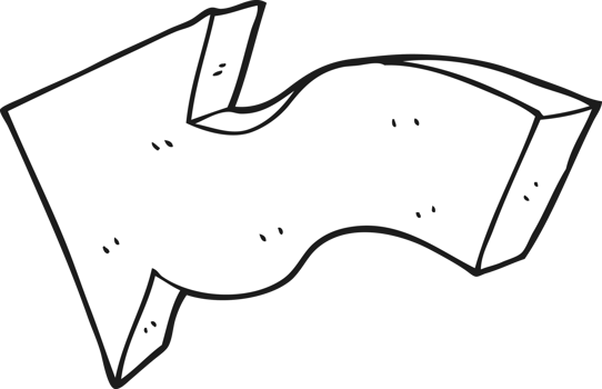 hand drawn black and white cartoon pointing arrow png