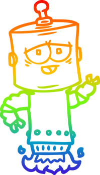 rainbow gradient line drawing of a cartoon robot png