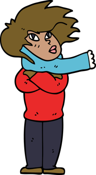 cartoon doodle girl with scarf png