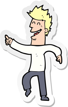 sticker of a cartoon man pointing and laughing png