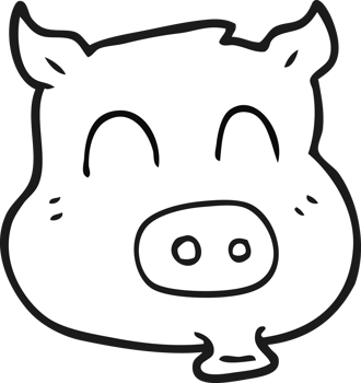 hand drawn black and white cartoon pig png