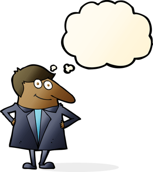 cartoon happy man in suit with thought bubble png