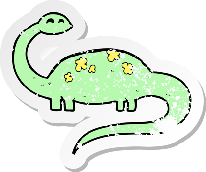 retro distressed sticker of a cartoon dinoaur png
