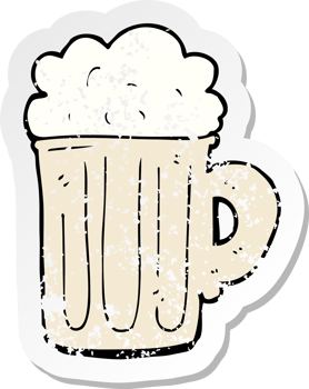 retro distressed sticker of a cartoon pint of beer png