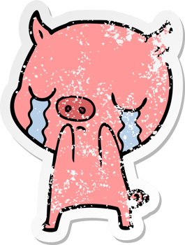 distressed sticker of a cartoon pig crying png