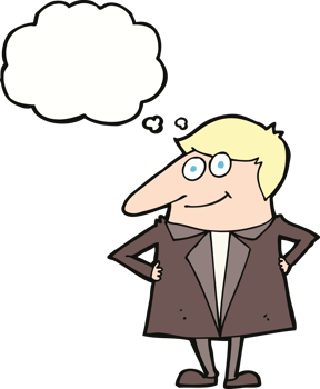 cartoon happy man in suit with thought bubble png