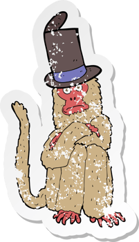 retro distressed sticker of a cartoon monkey wearing hat png