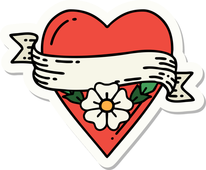 sticker of tattoo in traditional style of a heart flower and banner png