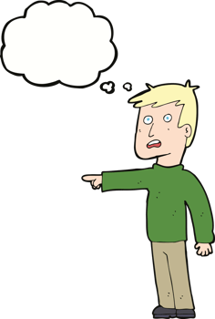 cartoon pointing man with thought bubble png