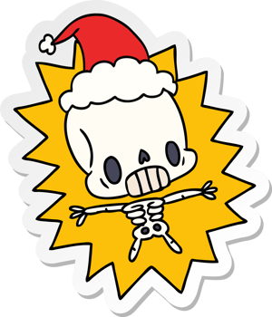hand drawn christmas sticker cartoon of kawaii skeleton png