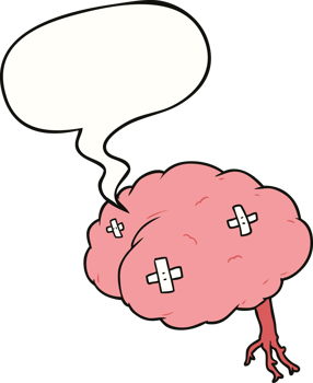cartoon injured brain with speech bubble png