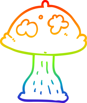 rainbow gradient line drawing of a cartoon mushroom png
