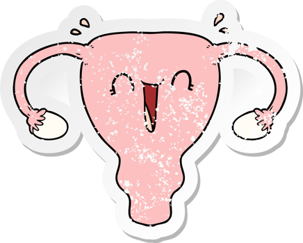 distressed sticker of a cartoon happy uterus png