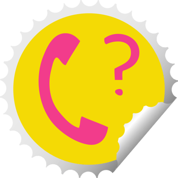 circular peeling sticker cartoon of a telephone receiver with question mark png