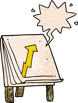 cartoon business chart with arrow with speech bubble in retro texture style png