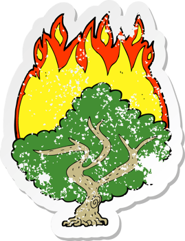 retro distressed sticker of a cartoon burning tree png
