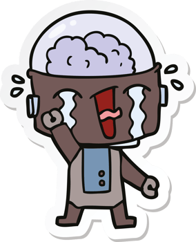 sticker of a cartoon crying robot png