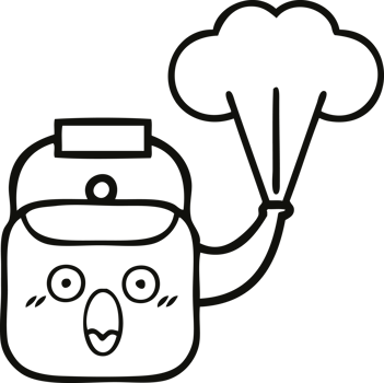 line drawing cartoon of a steaming kettle png