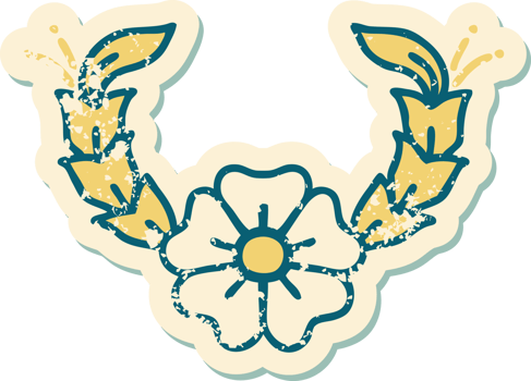 iconic distressed sticker tattoo style image of a decorative flower png