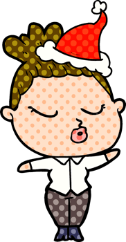 hand drawn comic book style illustration of a calm woman wearing santa hat png