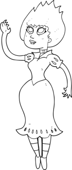 hand drawn black and white cartoon vampire girl png