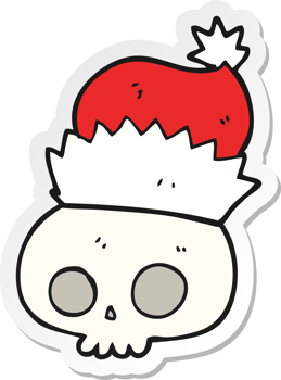 sticker of a cartoon skull wearing christmas hat png