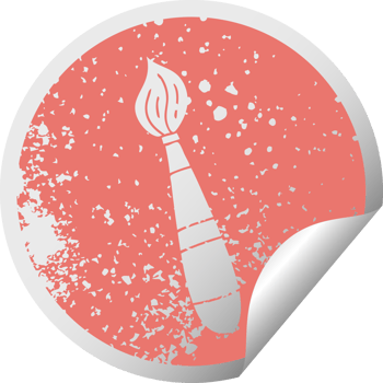 distressed circular peeling sticker quirky symbol paint brush png