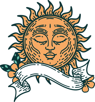 traditional tattoo with banner of a sun png