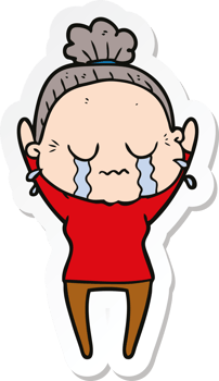 sticker of a cartoon old woman crying png