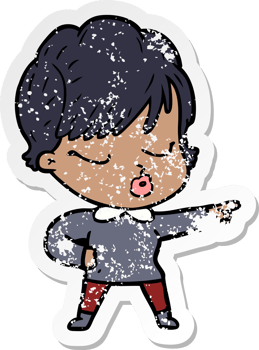 distressed sticker of a cartoon woman with eyes shut png