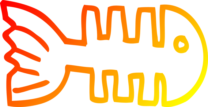 warm gradient line drawing of a cartoon fish bones png
