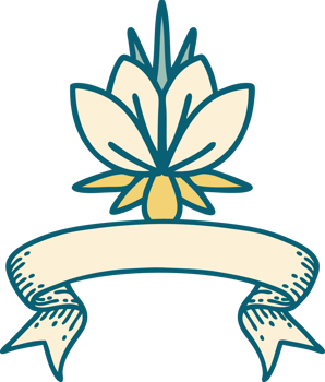 traditional tattoo with banner of a water lily png