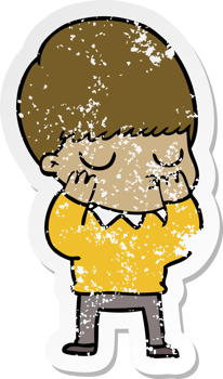 distressed sticker of a cartoon calm boy png