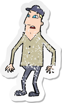 retro distressed sticker of a cartoon shocked man drawing png