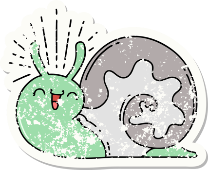 worn old sticker of a tattoo style happy snail png