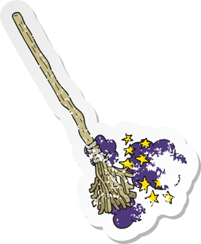 retro distressed sticker of a cartoon magical broom png